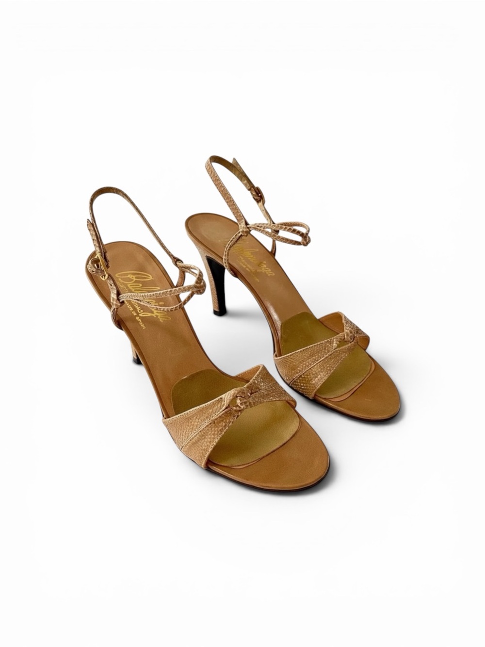 BALENCIAGA Custom Originals Tan Ankle Strap Open-toe Heels Sandals Size 8 AA